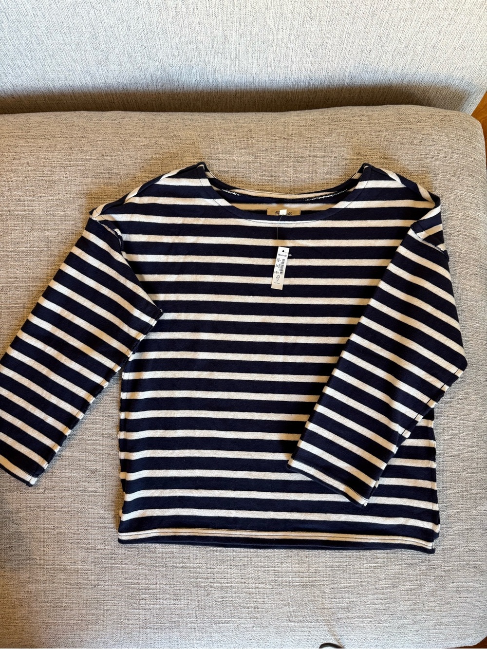NWT Madewell 100% Cotton Navy Cream Striped Knit Sweater Top S